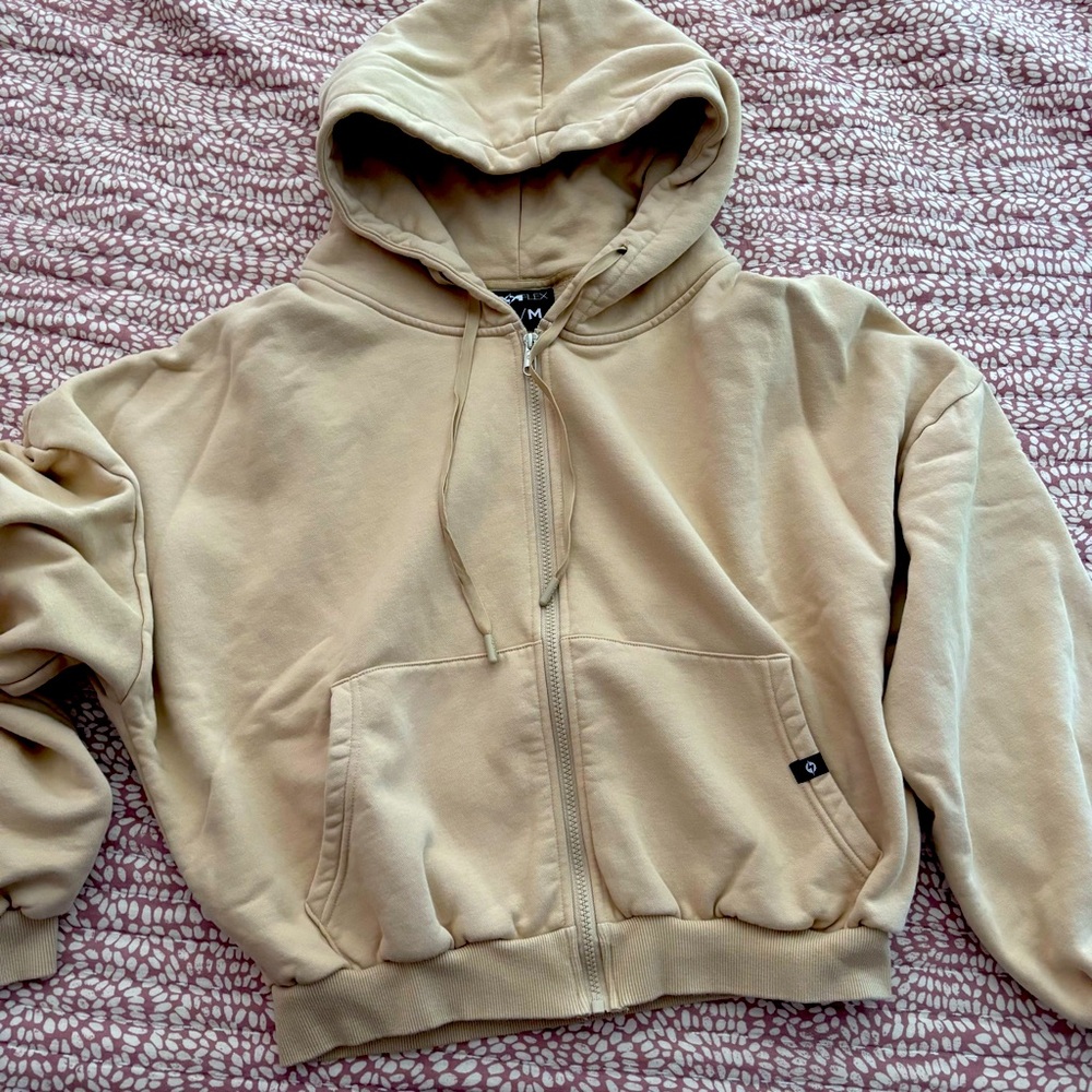 POPFLEX Beige Zip Hoodie. Cropped style, size Small / Medium